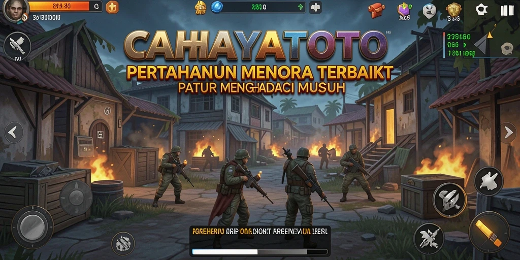 Screenshot gameplay CAHAYATOTO menunjukkan pertahanan menara yang epik.