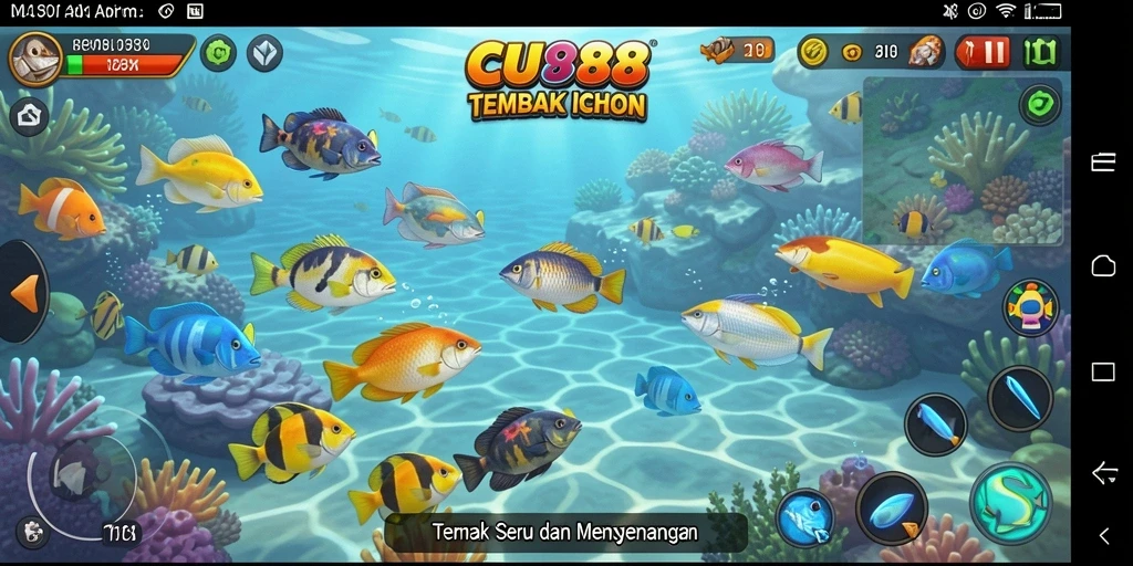 Tangkapan layar gameplay CU888 dengan aksi Tembak Ikan yang intens.