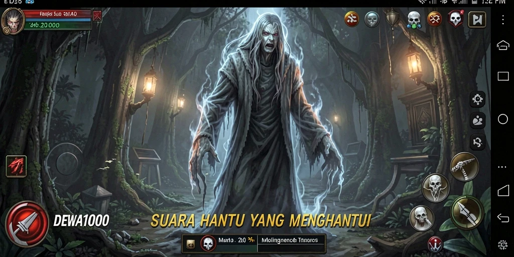 Screenshot gameplay DEWA1000 menampilkan suasana Horror yang mencekam.