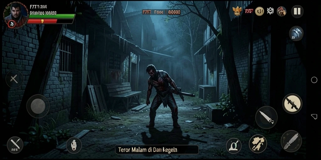 Tampilan gameplay F7F7 menegangkan dengan nuansa kegelapan yang mendalam.