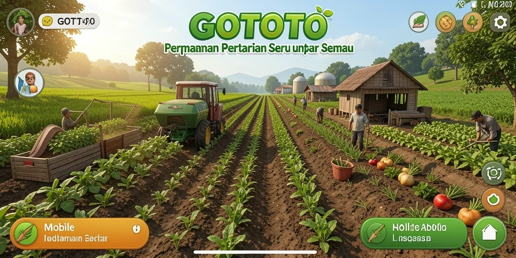 Screenshot GOTOTO menampilkan gameplay seru di ladang yang indah.