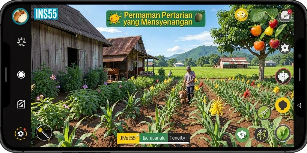 Tampilan gameplay menarik di INS55 dengan aktivitas pertanian yang variatif.