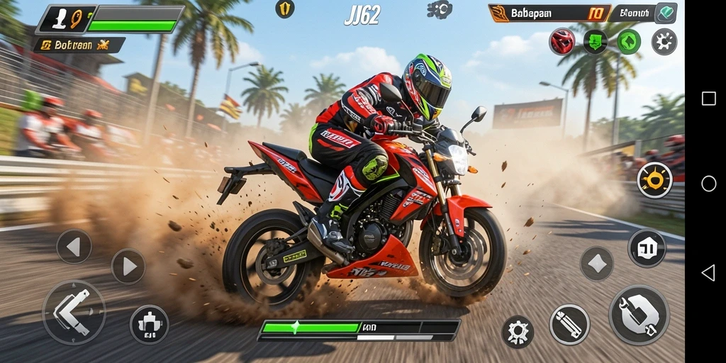 Gameplay seru dengan balapan motor yang mendebarkan.