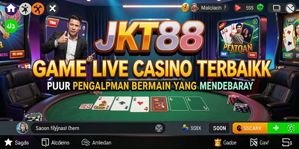 Screenshot utama JKT88 menampilkan dealer profesional di permainan Live Casino.
