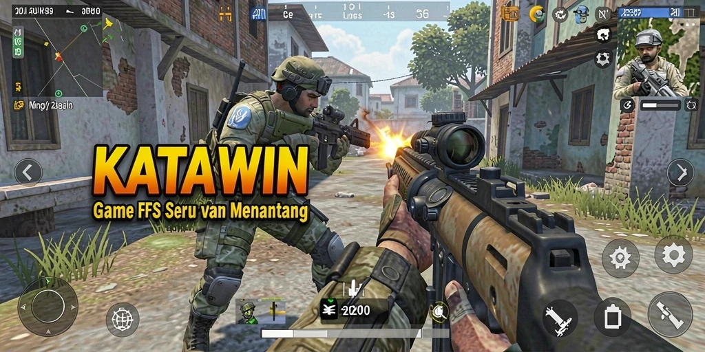 Screenshot gameplay KATAWIN dengan aksi tembak-menembak yang mendebarkan.