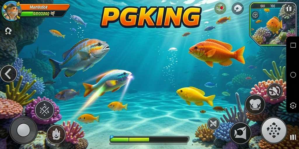 Screenshot PGKING menampilkan momen seru menembak ikan.