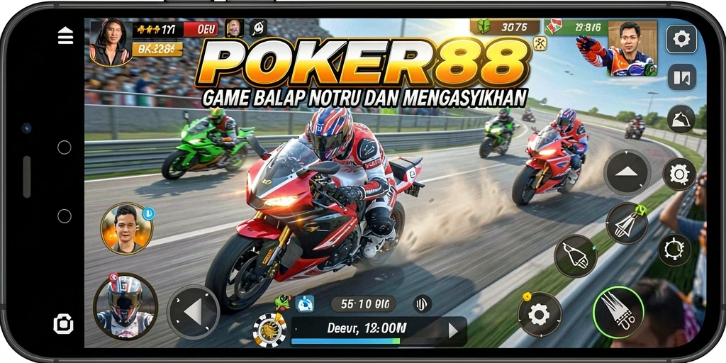 Tampilan gameplay POKER88 yang mendebarkan saat balap motor.